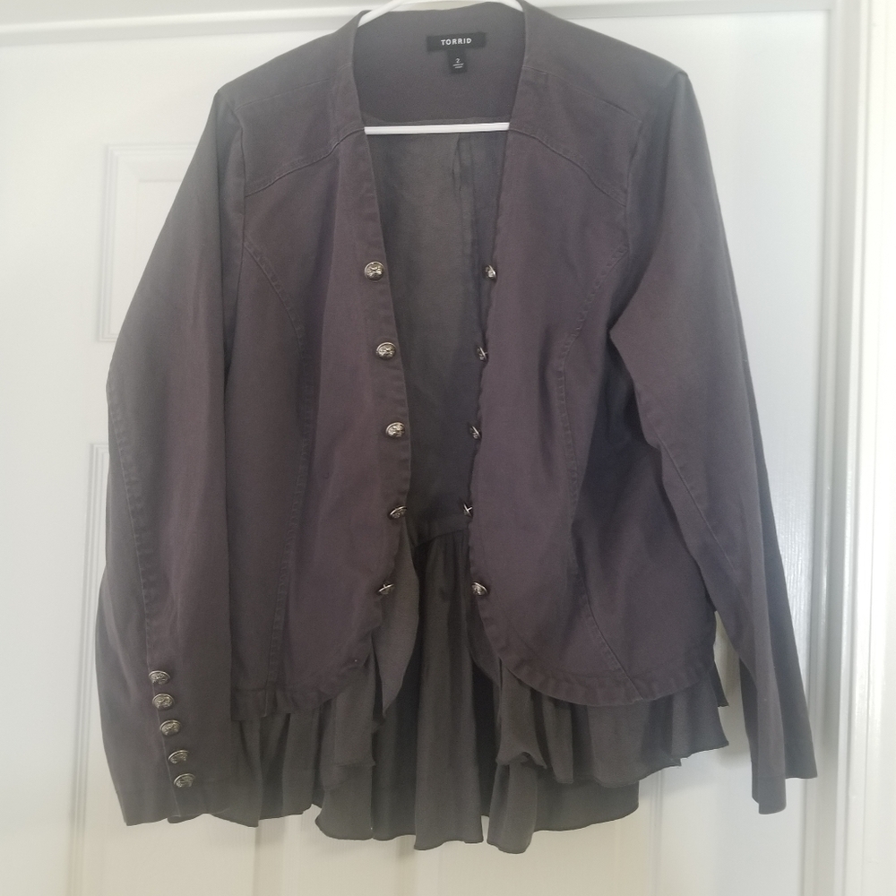Torrid Size 2 Gray Military Peplum Bottom Jacket